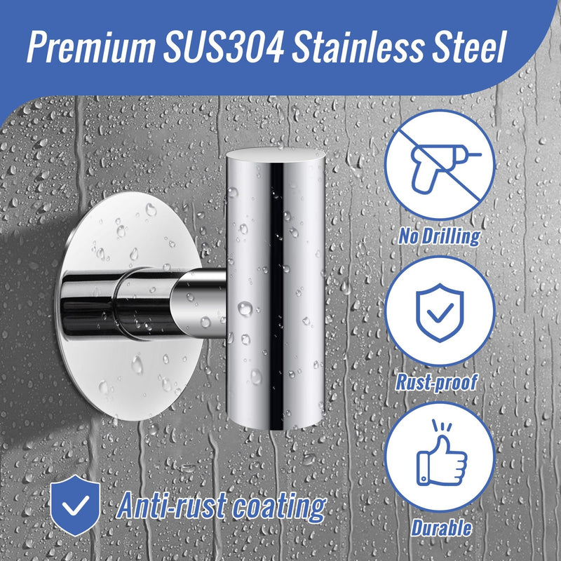 2 Pcs Wall Mount Self Adhesive Bathroom Towel Hooks Holder Cloth Hanger Hook Door Hanger Poliched Chrome - NuSea