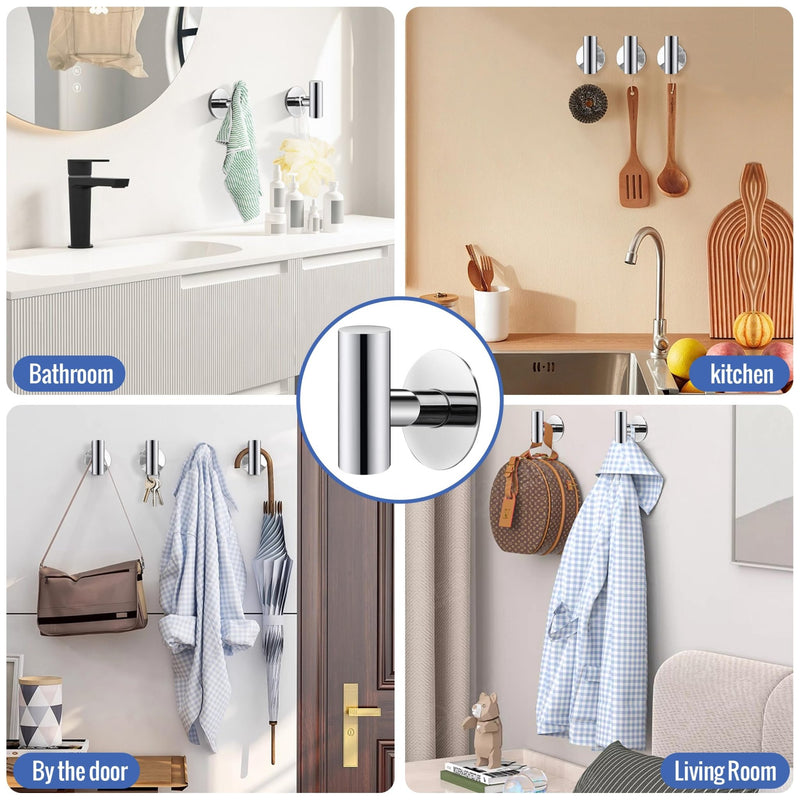 2 Pcs Wall Mount Self Adhesive Bathroom Towel Hooks Holder Cloth Hanger Hook Door Hanger Poliched Chrome - NuSea
