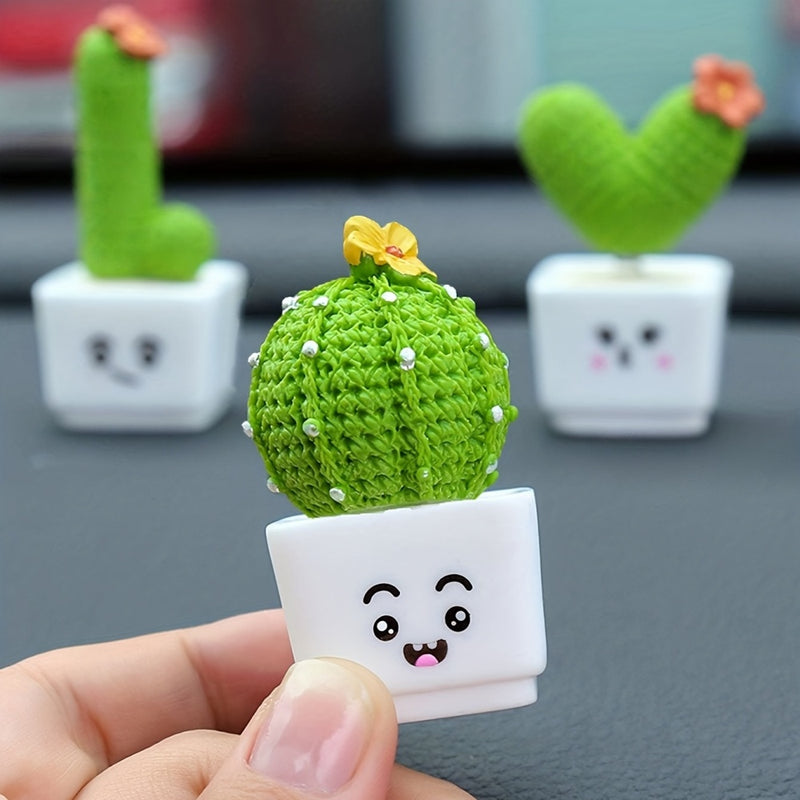 4pcs Resin Succulent Cactus Mini Green Plant Car Crafts