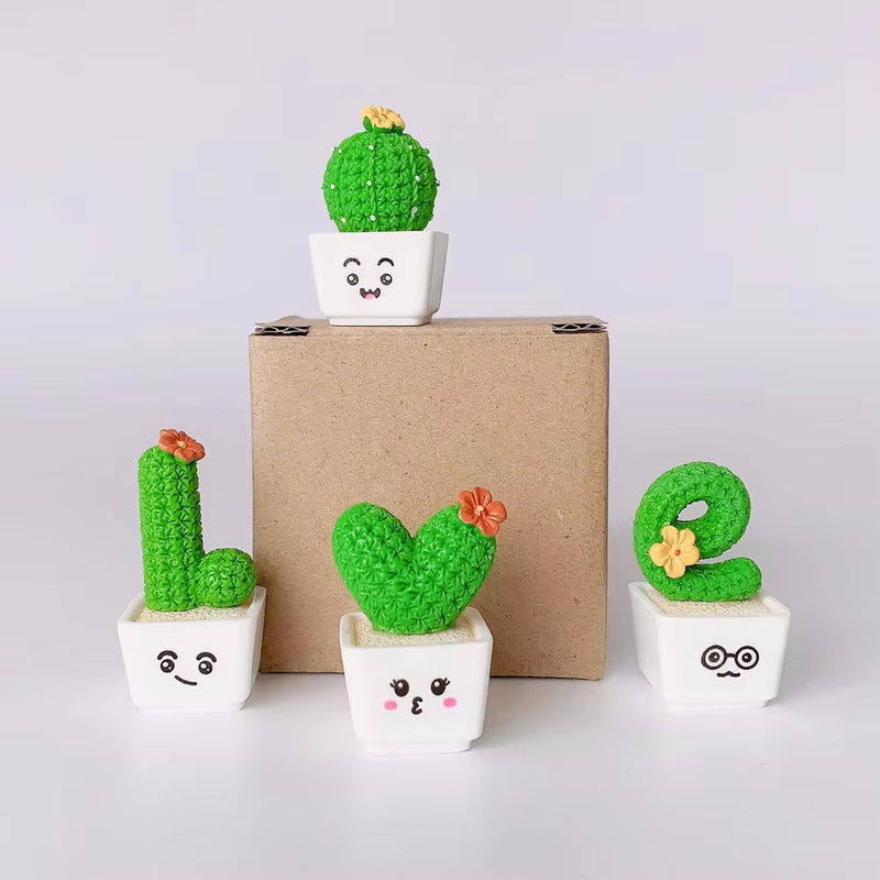 4pcs Resin Succulent Cactus Mini Green Plant Car Crafts