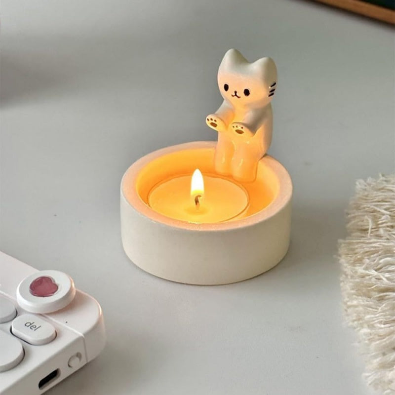 Durable High Tempe Cartoon Cute Kitten Candlestick Aromatherapy Candle Holder