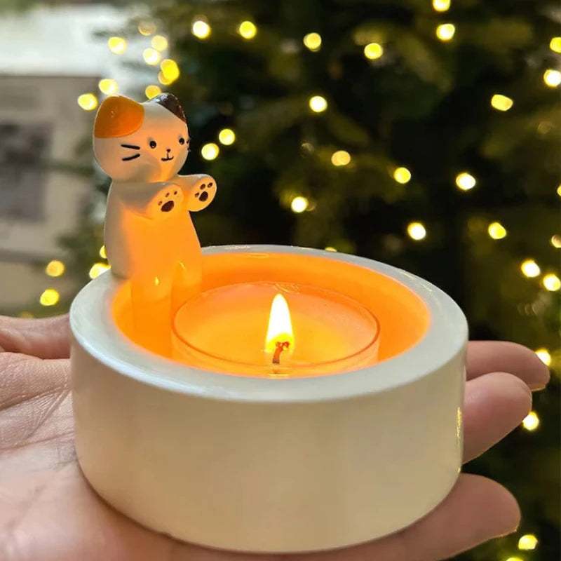 Durable High Tempe Cartoon Cute Kitten Candlestick Aromatherapy Candle Holder