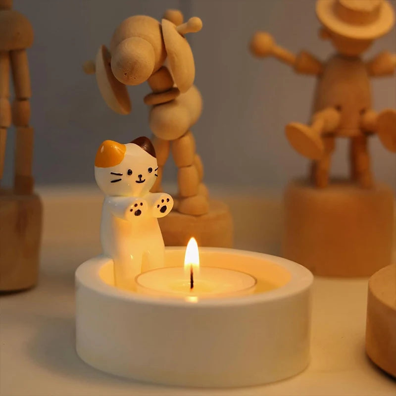 Durable High Tempe Cartoon Cute Kitten Candlestick Aromatherapy Candle Holder