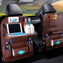 PU Leather Foldable Car Seat Organizer with Table Tray and Pockets