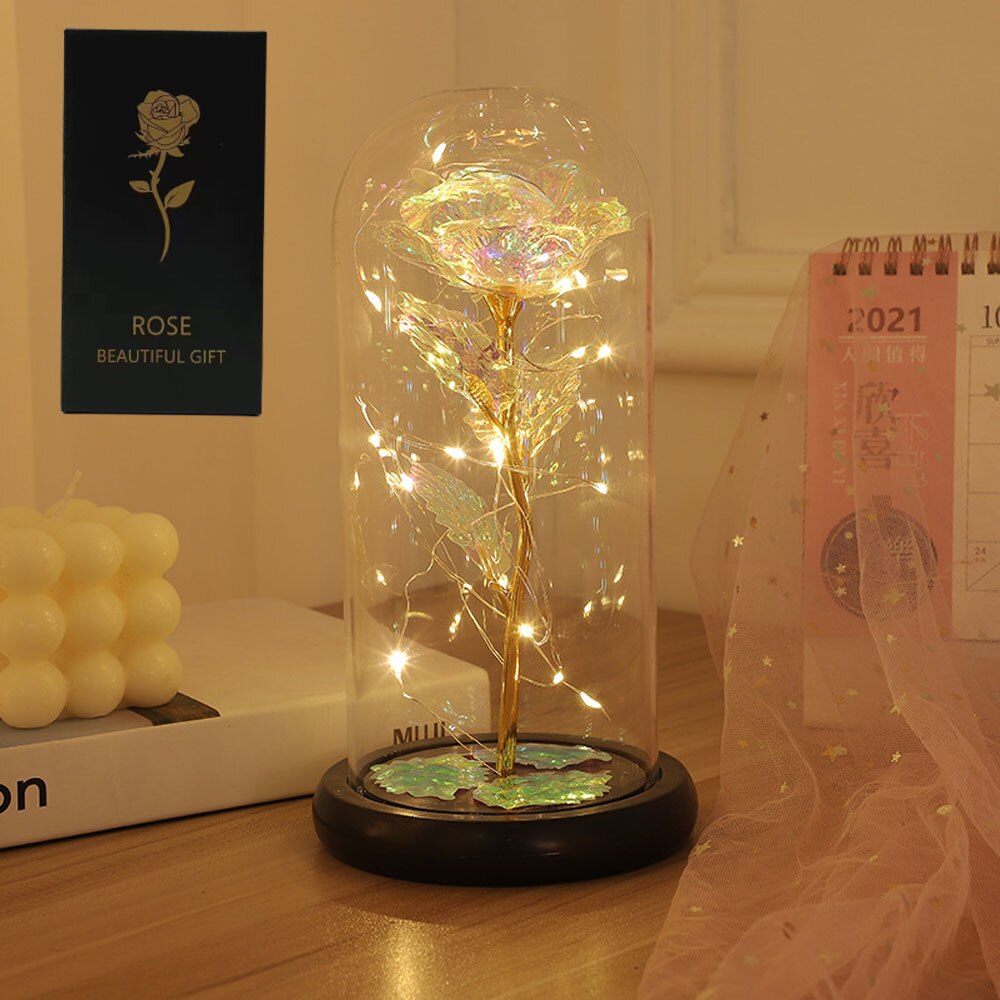 LED Enchanted Galaxy Rose with Fairy Lights in Dome