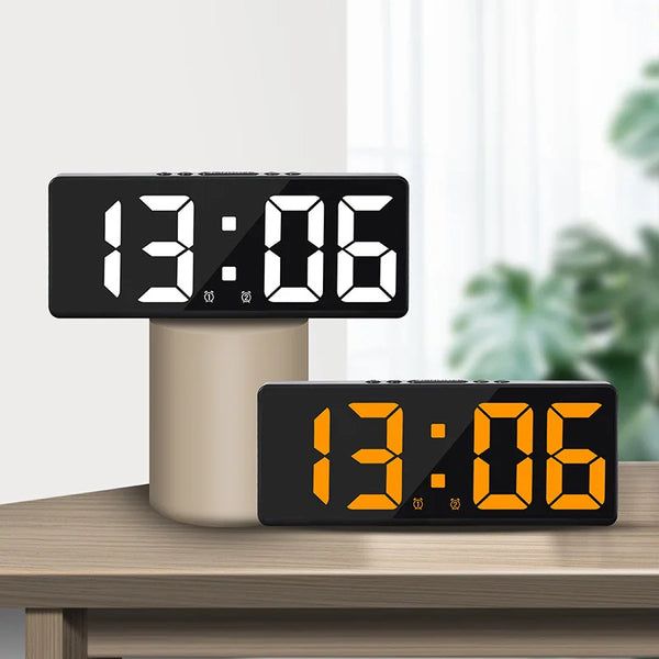 Acrylic/Mirror Voice Control Snooze Electronic LED Digital Alarm Clock - Powered By Battery