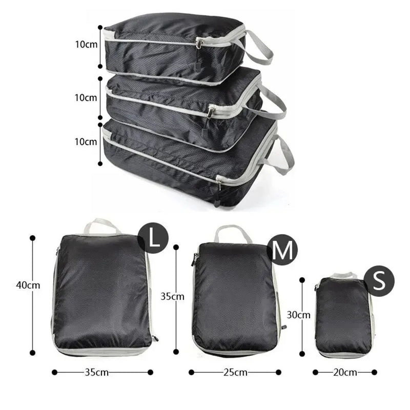 3Pcs Compressible Travel Storage Bag Suitcase Packing Cubes
