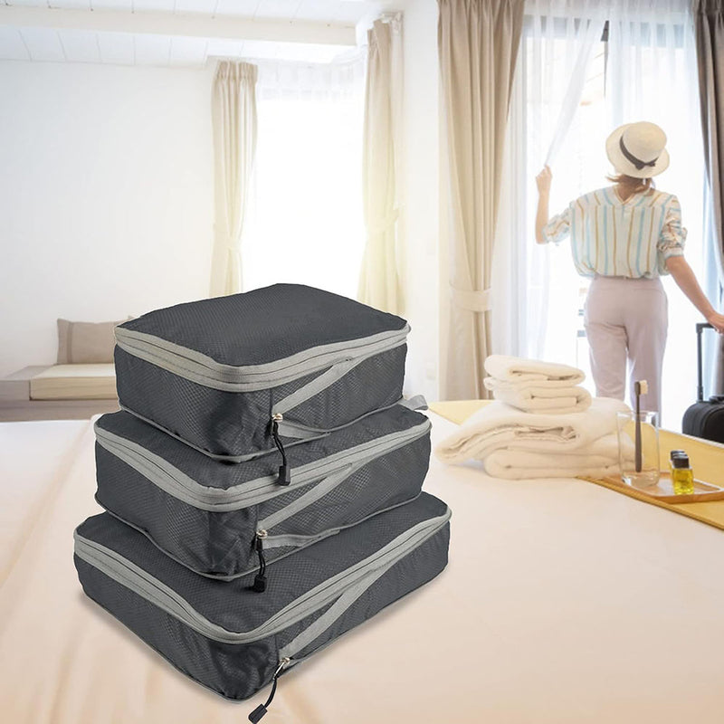 3Pcs Compressible Travel Storage Bag Suitcase Packing Cubes