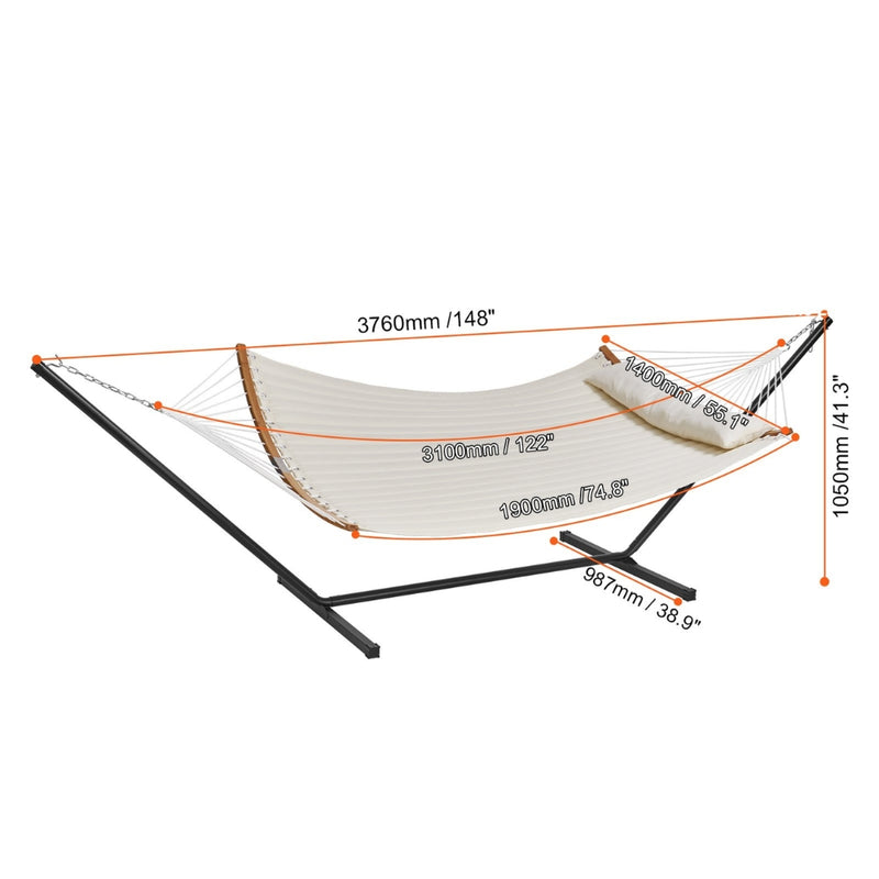 Two Person Hammock with Stand Included Double Hammock with Curved Spreader Bar and Detachable Pillow and Portable Bag_11