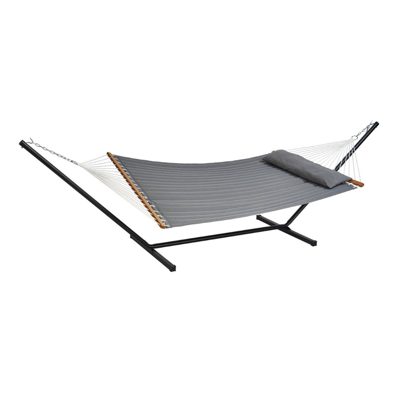 Two Person Hammock with Stand Included Double Hammock with Curved Spreader Bar and Detachable Pillow and Portable Bag_3