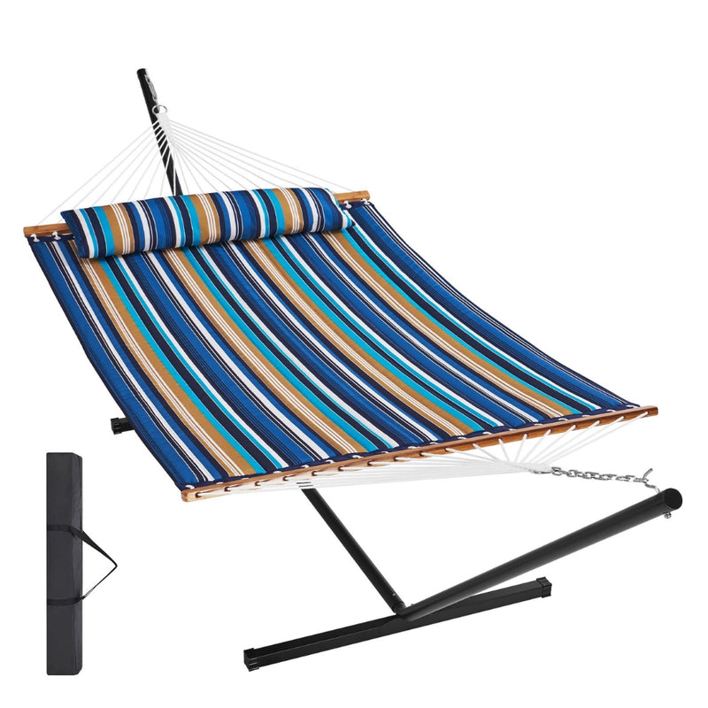 Two Person Hammock with Stand Included Double Hammock with Curved Spreader Bar and Detachable Pillow and Portable Bag_7