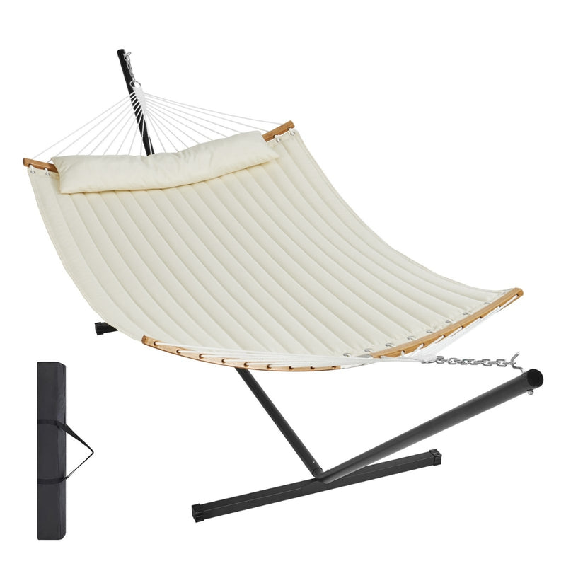 Two Person Hammock with Stand Included Double Hammock with Curved Spreader Bar and Detachable Pillow and Portable Bag_8