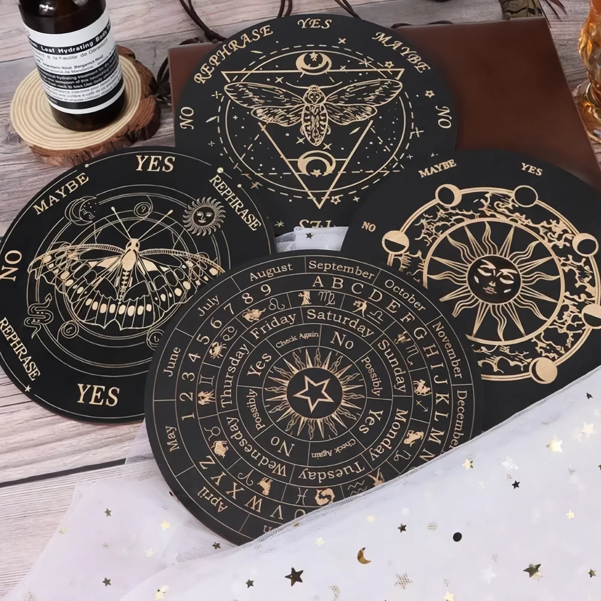 Wooden Moon and Star Pendulum Board for Metaphysical Healing and Divination
