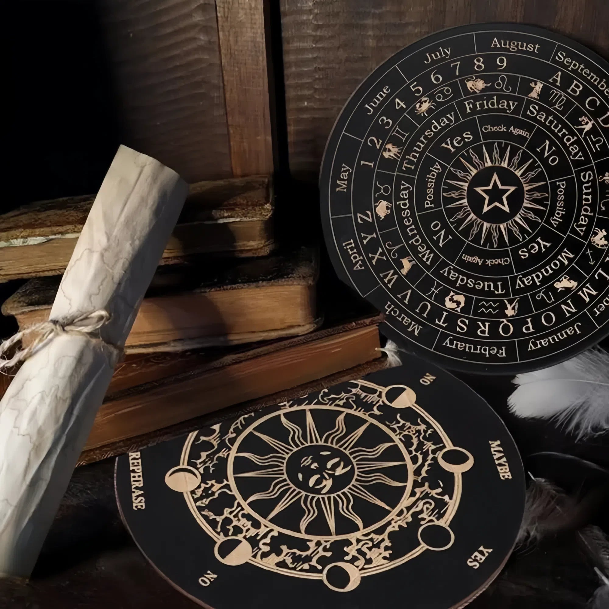 Wooden Moon and Star Pendulum Board for Metaphysical Healing and Divination