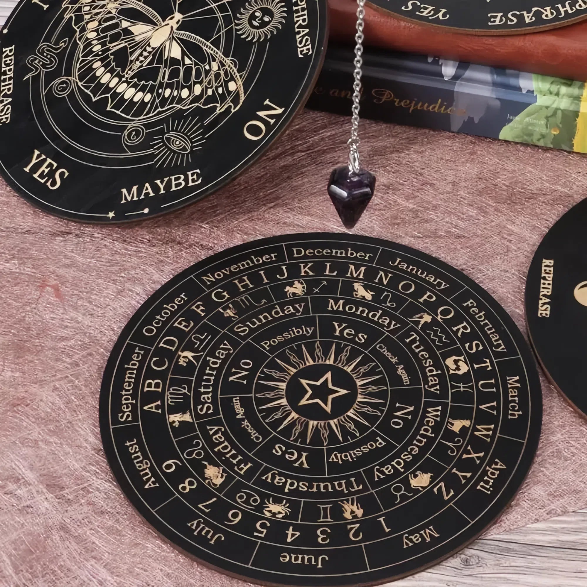 Wooden Moon and Star Pendulum Board for Metaphysical Healing and Divination