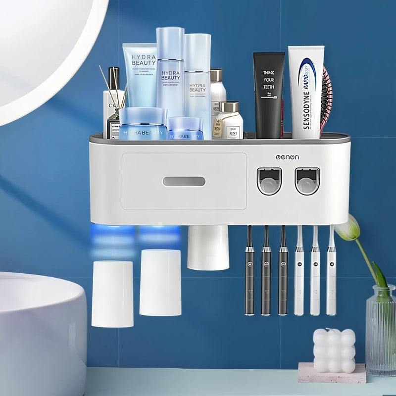 Smart Magnetic Inverted Toothbrush Holder with Automatic Toothpaste Squeezer
