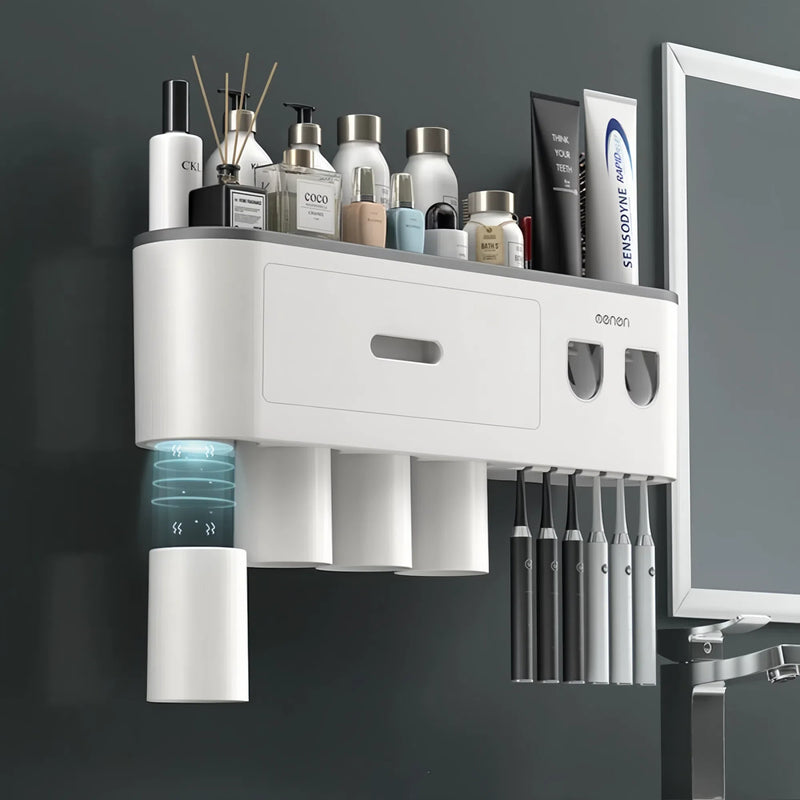 Smart Magnetic Inverted Toothbrush Holder with Automatic Toothpaste Squeezer