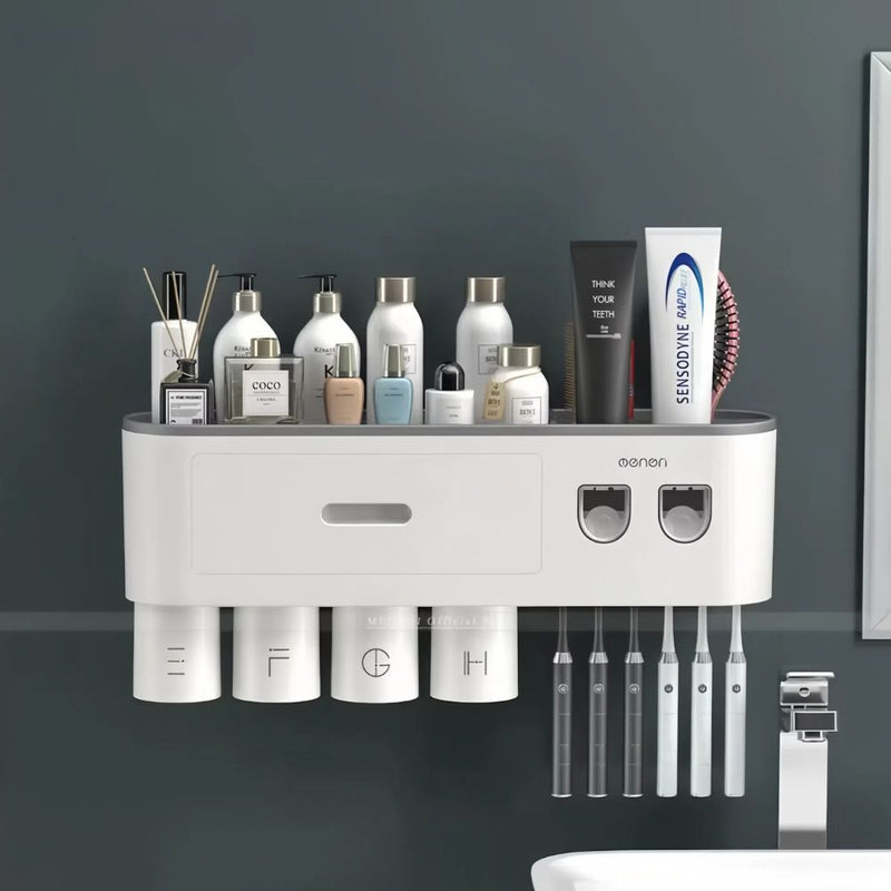 Smart Magnetic Inverted Toothbrush Holder with Automatic Toothpaste Squeezer