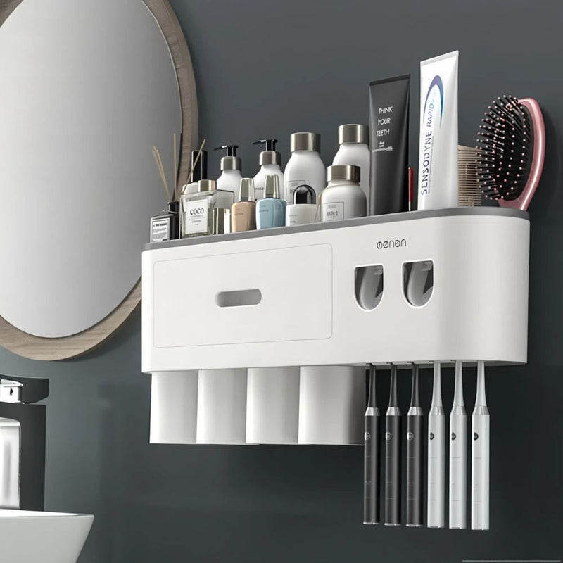 Smart Magnetic Inverted Toothbrush Holder with Automatic Toothpaste Squeezer