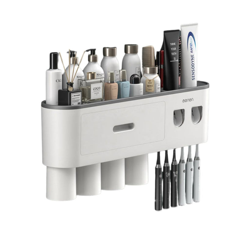 Smart Magnetic Inverted Toothbrush Holder with Automatic Toothpaste Squeezer