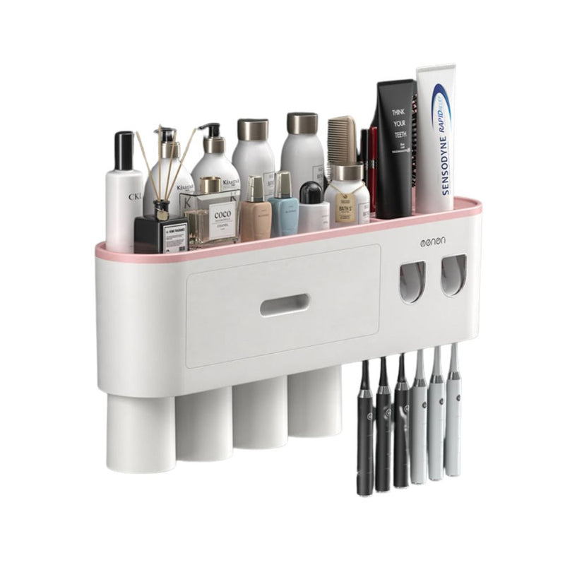 Smart Magnetic Inverted Toothbrush Holder with Automatic Toothpaste Squeezer