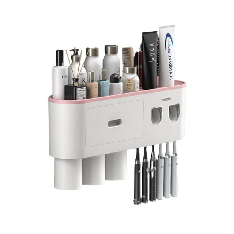 Smart Magnetic Inverted Toothbrush Holder with Automatic Toothpaste Squeezer