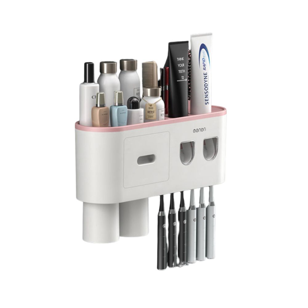 Smart Magnetic Inverted Toothbrush Holder with Automatic Toothpaste Squeezer