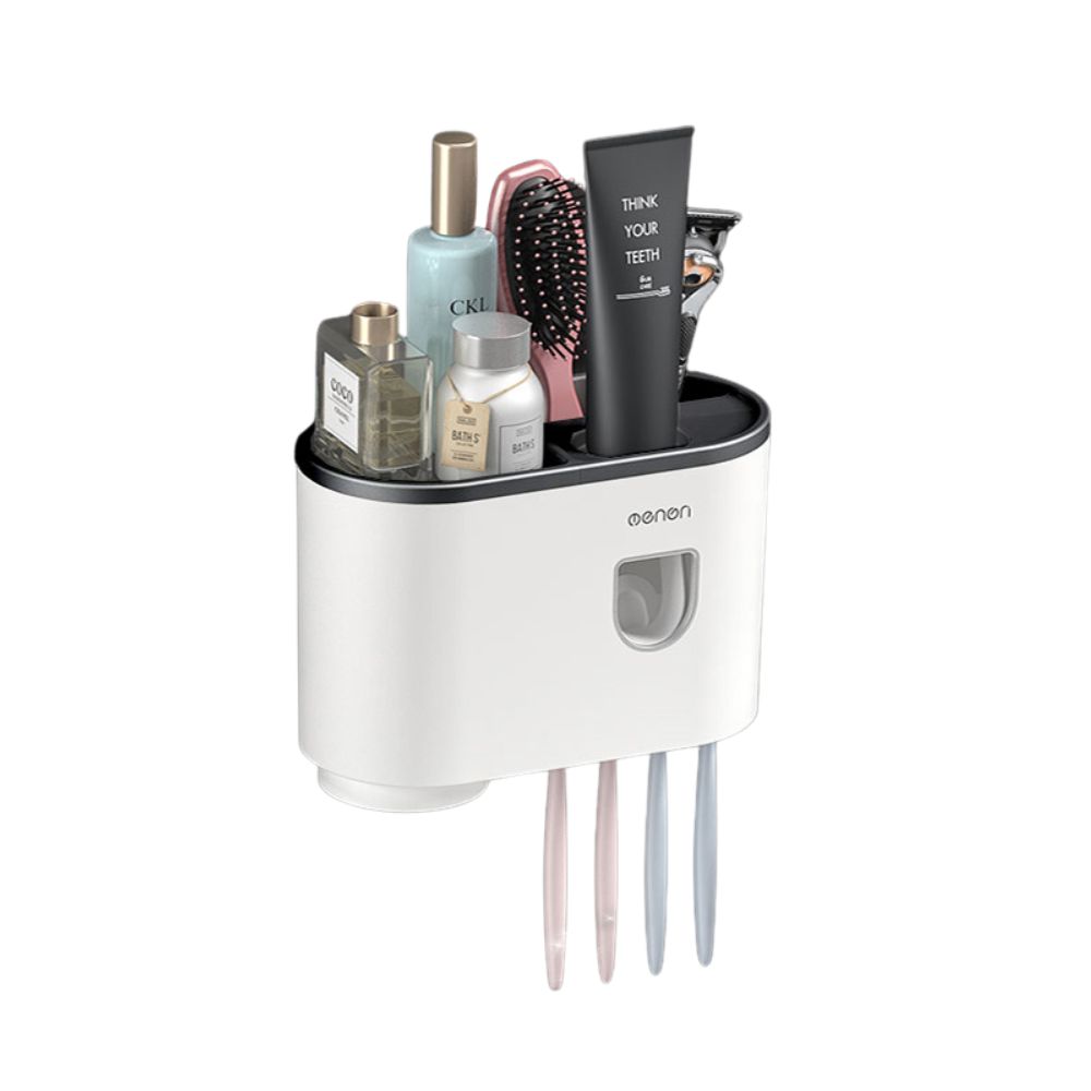 Smart Magnetic Inverted Toothbrush Holder with Automatic Toothpaste Squeezer