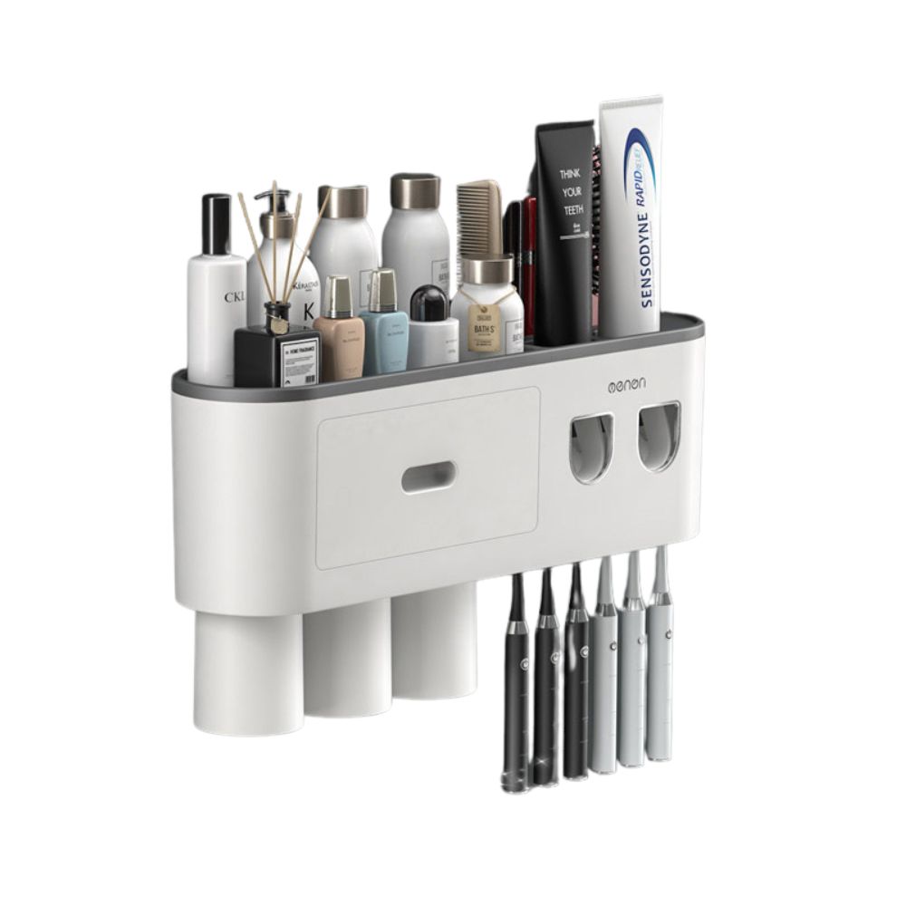 Smart Magnetic Inverted Toothbrush Holder with Automatic Toothpaste Squeezer