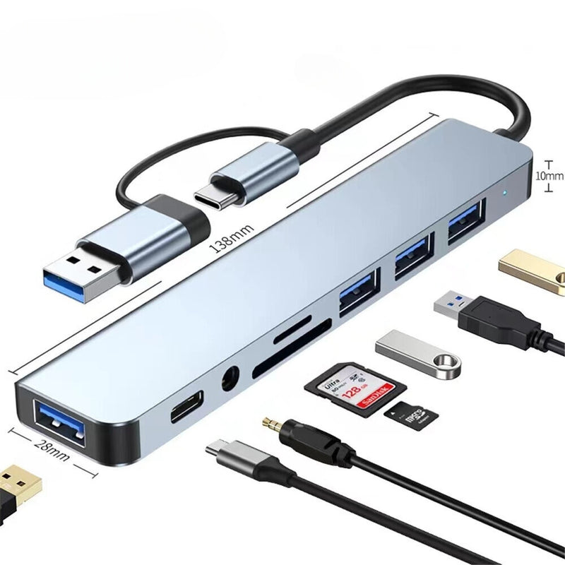 8 In 2 USB HUB With Splitter Card Reader, USB C Port, USB Splitter Card Reader, Docking Station