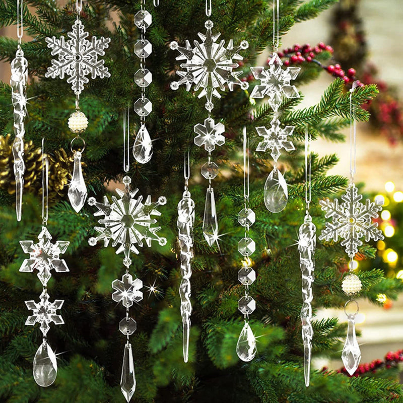 Acrylic Snowflake Simulation Ice Pendants Xmas Tree Hanging Ornament