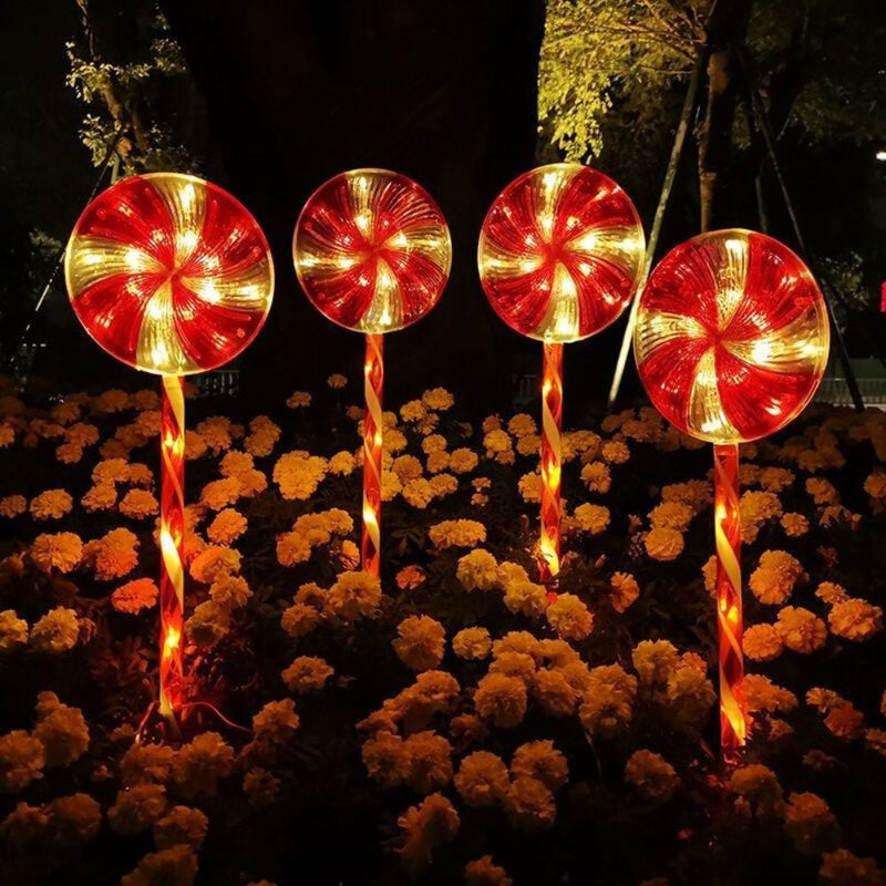Holiday Lollipop Lights Festive Solar Outdoor Decorations