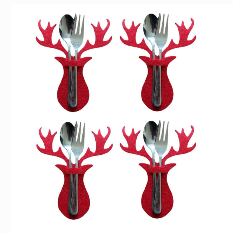 Christmas Cutlery Holder Knife and Fork Pocket Bag Cutlery Cover Star Tree Elk Table Decoration