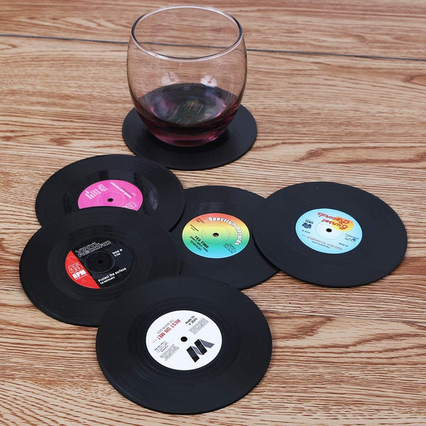 Set of 6 Colorful Retro Vinyl Record Disk Coasters for Drinks Vinyl Record Coaster Set