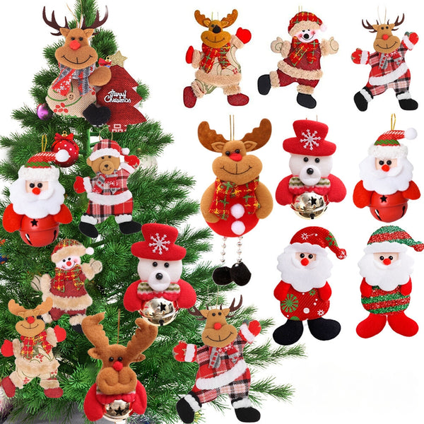 12 PCS Christmas Plush Doll Ornaments Santa Claus Snowman Xmas Tree Hanging Pendants