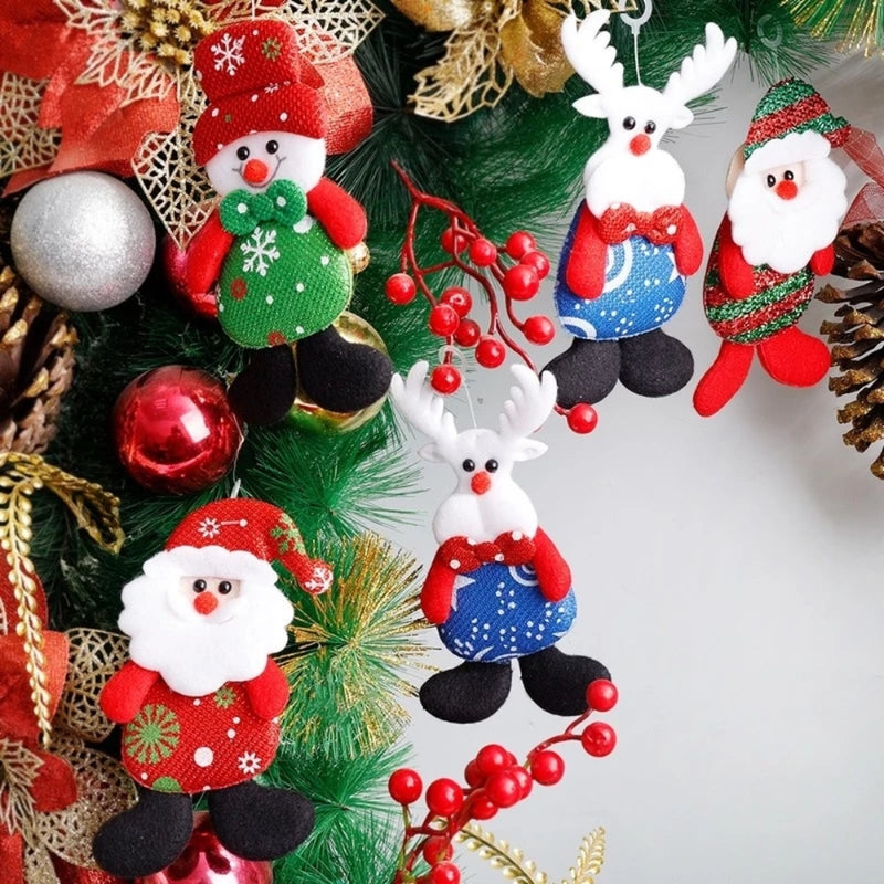 12 PCS Christmas Plush Doll Ornaments Santa Claus Snowman Xmas Tree Hanging Pendants