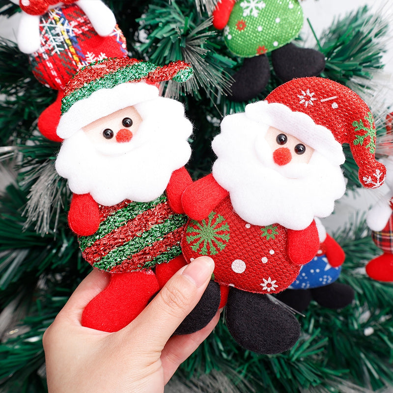 12 PCS Christmas Plush Doll Ornaments Santa Claus Snowman Xmas Tree Hanging Pendants