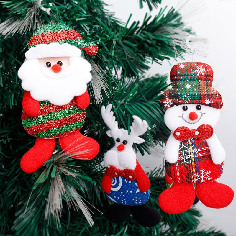 12 PCS Christmas Plush Doll Ornaments Santa Claus Snowman Xmas Tree Hanging Pendants