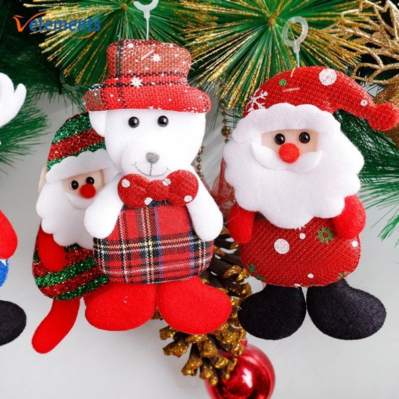 12 PCS Christmas Plush Doll Ornaments Santa Claus Snowman Xmas Tree Hanging Pendants