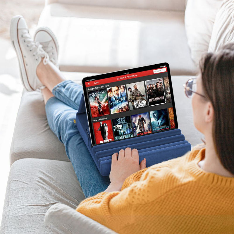 Tablet Pillow Stand Foldable Holder for iPad Pro with Soft Pad, Pocket and Stylus Mount