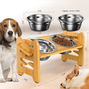 Adjustable Bamboo Elevated Dog Bowls with Stainless Steel Food Bowls