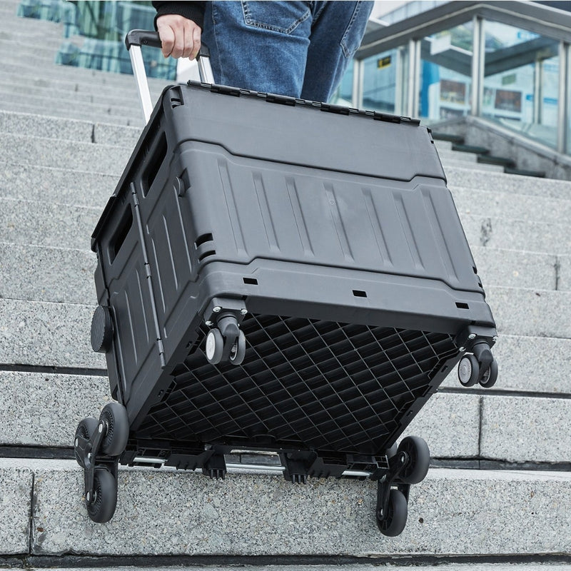 Stair Climbing Cart Outdoor Portable Rolling Crate Handcart With Telescoping Handle and Lid_6