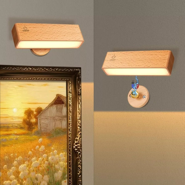 Nordic Wood Wall Lamp With 360 Rotate Dimmable Wall Sconce