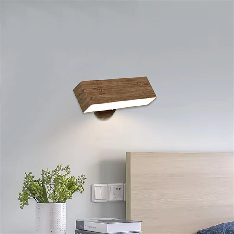 Nordic Wood Wall Lamp With 360 Rotate Dimmable Wall Sconce