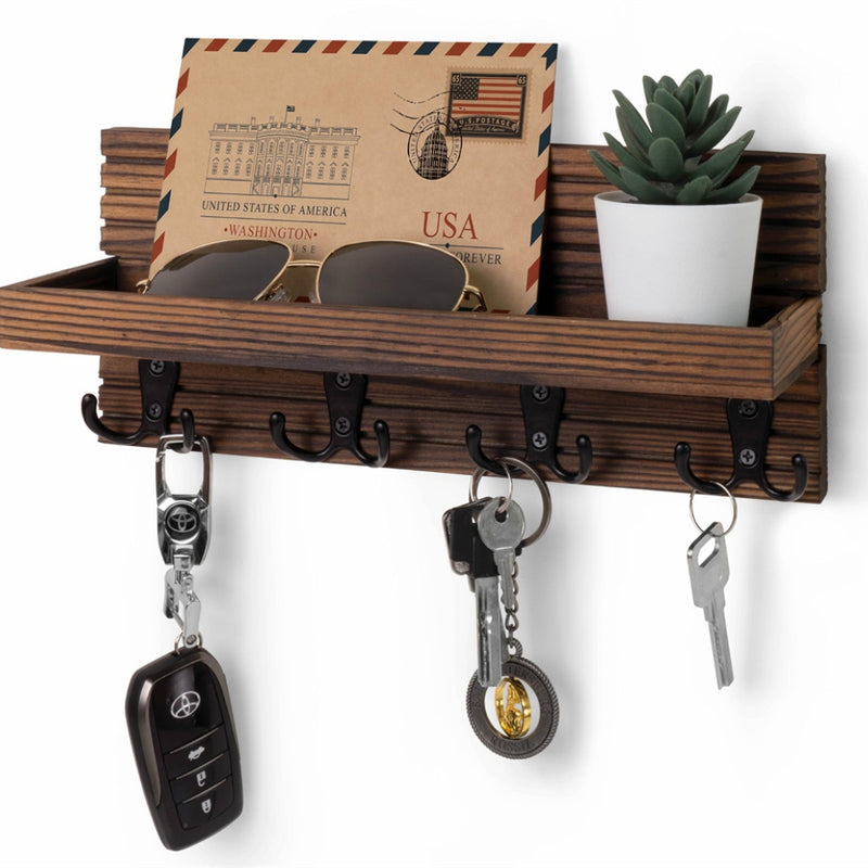 Wooden Key Holder for Entryway Decoration Wall Mounted Mail Organizer and Key Hanger