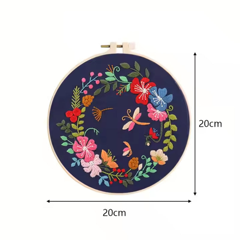 DIY Flowers Pattern Embroidery Kits Craft Beginner Needlepoint Hoop Cross Stitch
