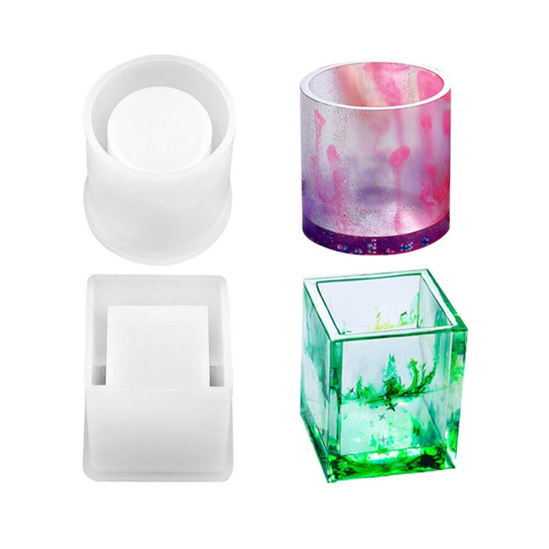 Silicone Mold Resin Epoxy Crystal Crafts Making Brush Pot Pen Holder Mould DIY