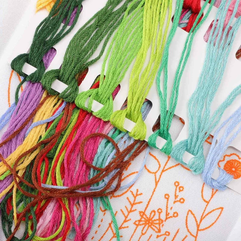 Embroidery Beginners DIY Cross Stitch Kits Pre Printed Floral Pattern With Hoop