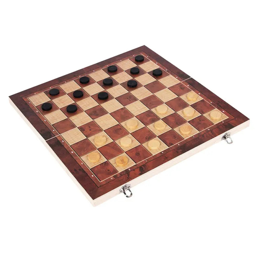 3 in 1 Portable Wooden Chess Board Set with Chess Checkers and Backgammon