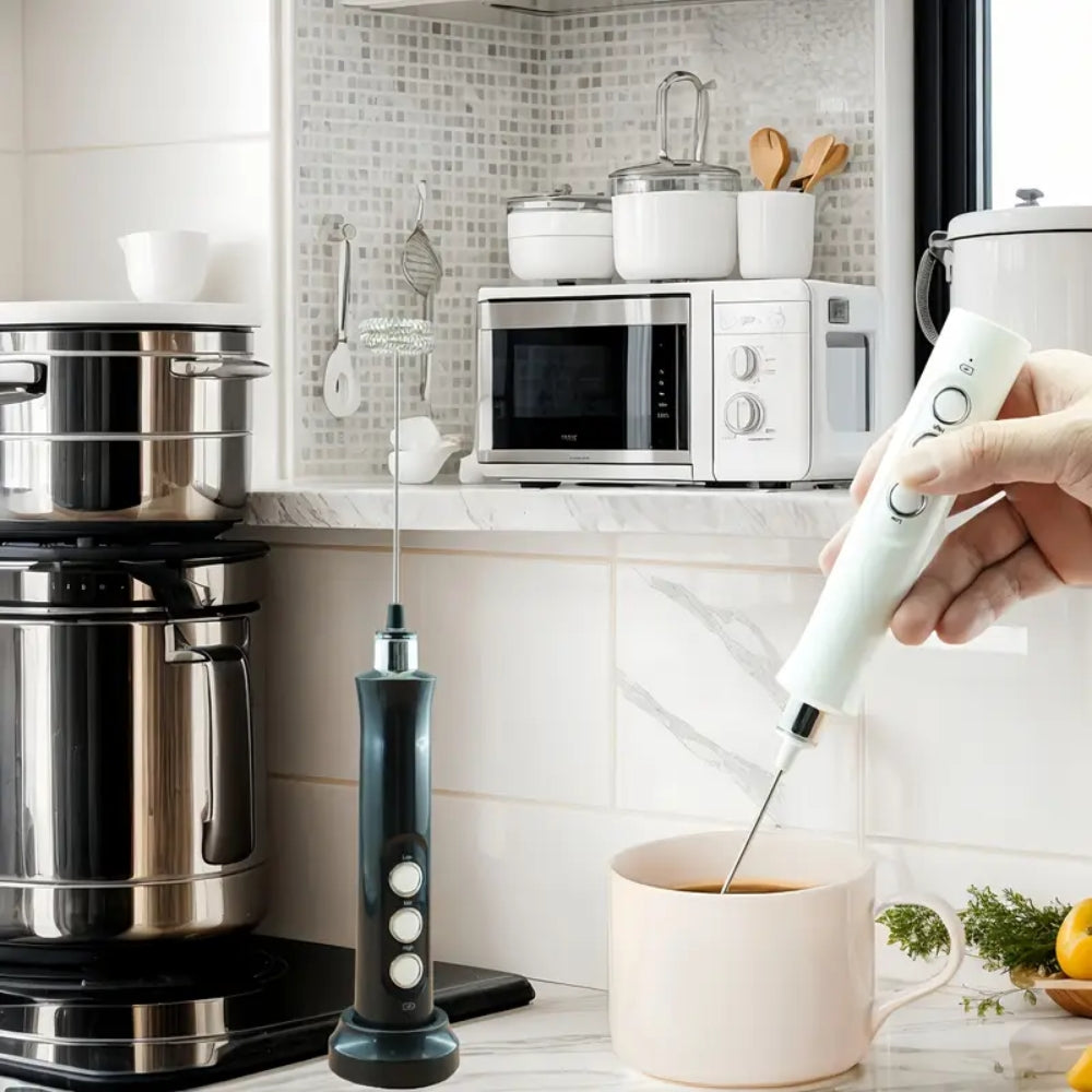 Rechargeable Electric Milk Frother 3 In 1 Handheld Coffee Mixer